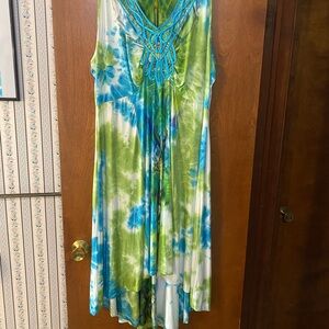 ONE WORLD Blue and Green High Low Dress